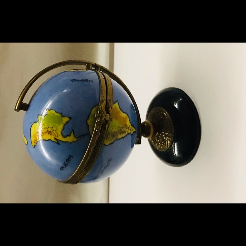 Limoges World Globe on Stand Gold Plated Hand Crafted Signed HF Original Owner